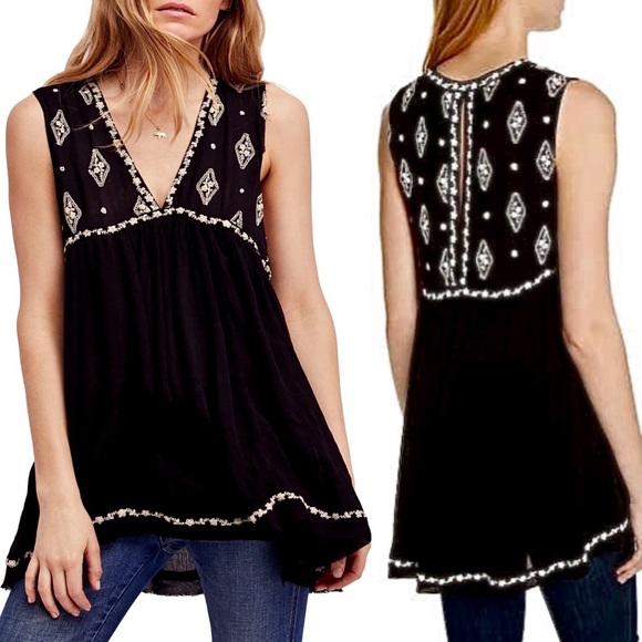 πΊπHPππΊ NWOT Free People Diamond Embroidered Top - Picture 4 of 16